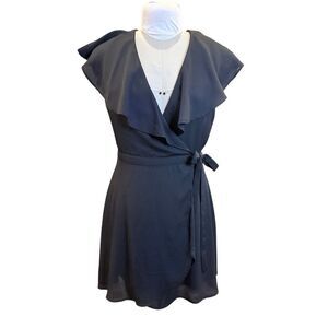 Gianni Bini Ruffle Wrap Dress Large Black Knee Length Feminine Girly